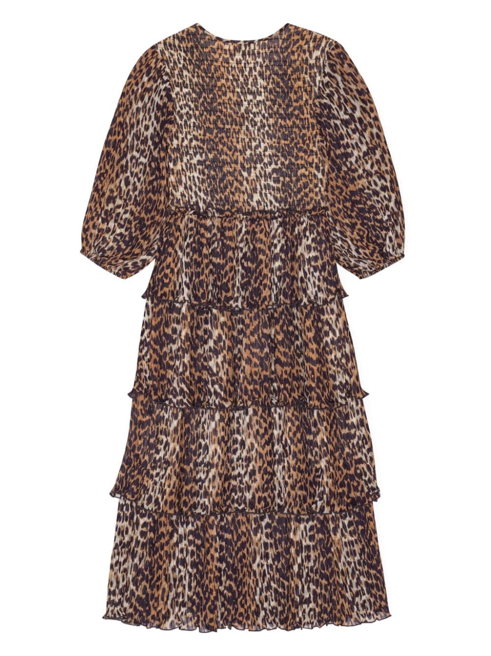 Ganni Ganni Leopard Pleated Georgette Flounce Smock Midi Dress
