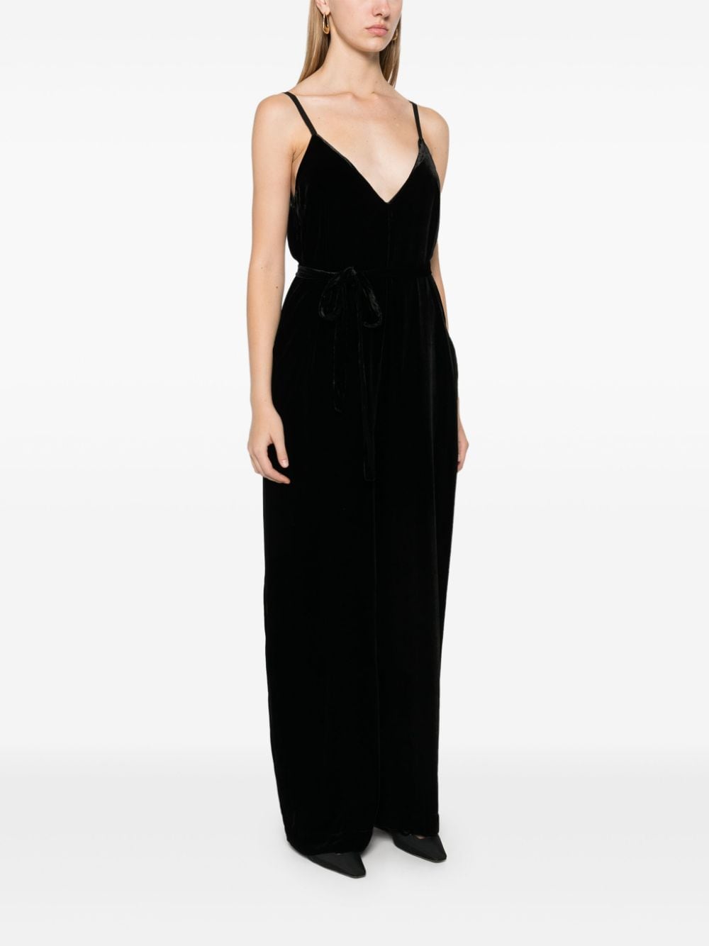 Gold Hawk Gold Hawk V-back wide leg Velvet jumpsuit