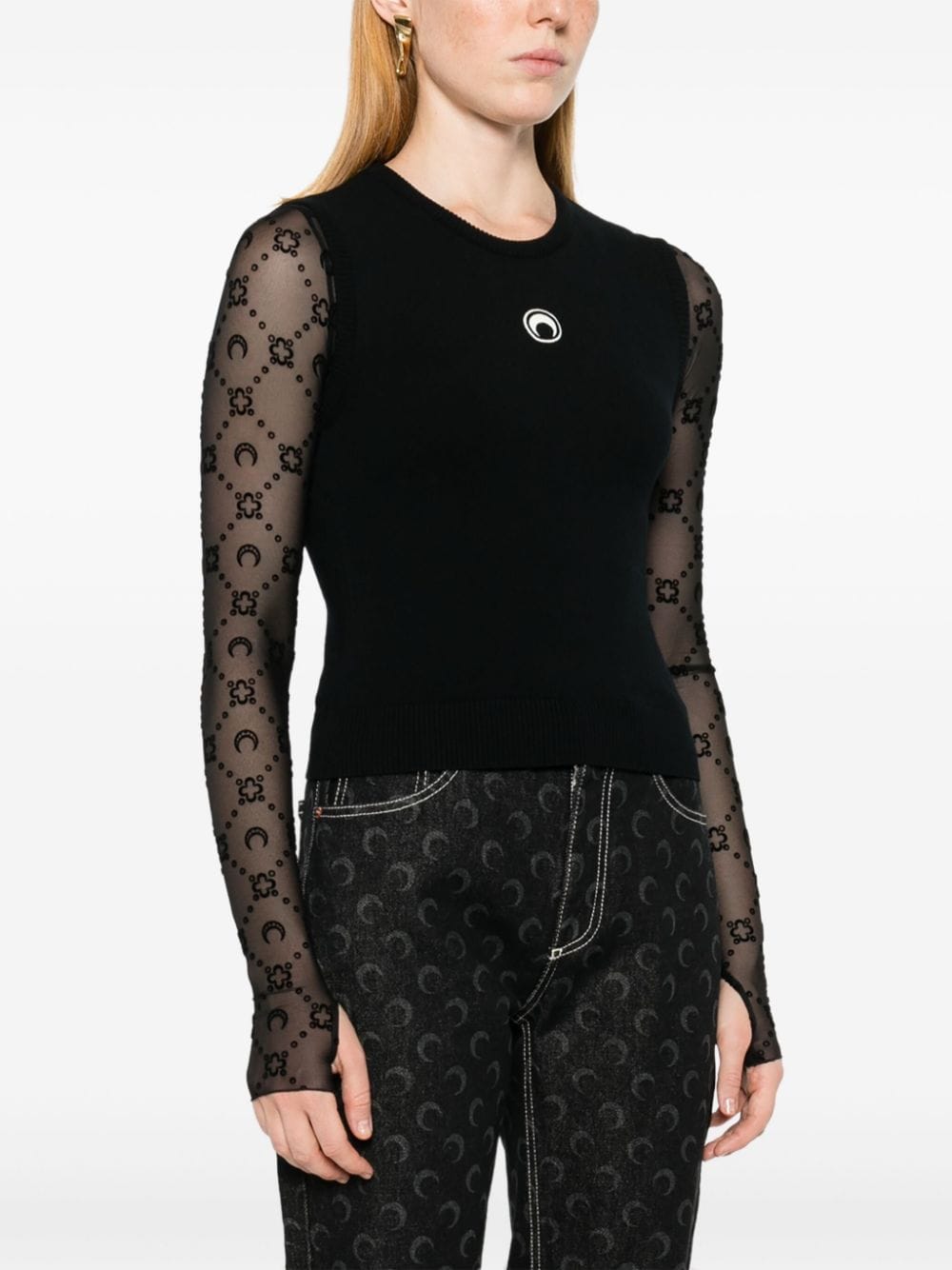 Marine Serre Crescent Moon-embroidered tank top