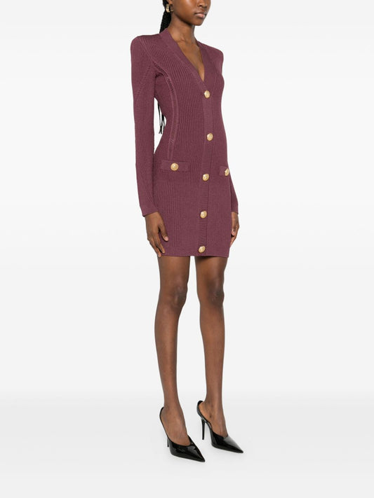 Balmain V-Neck Knitted Mini Dress
