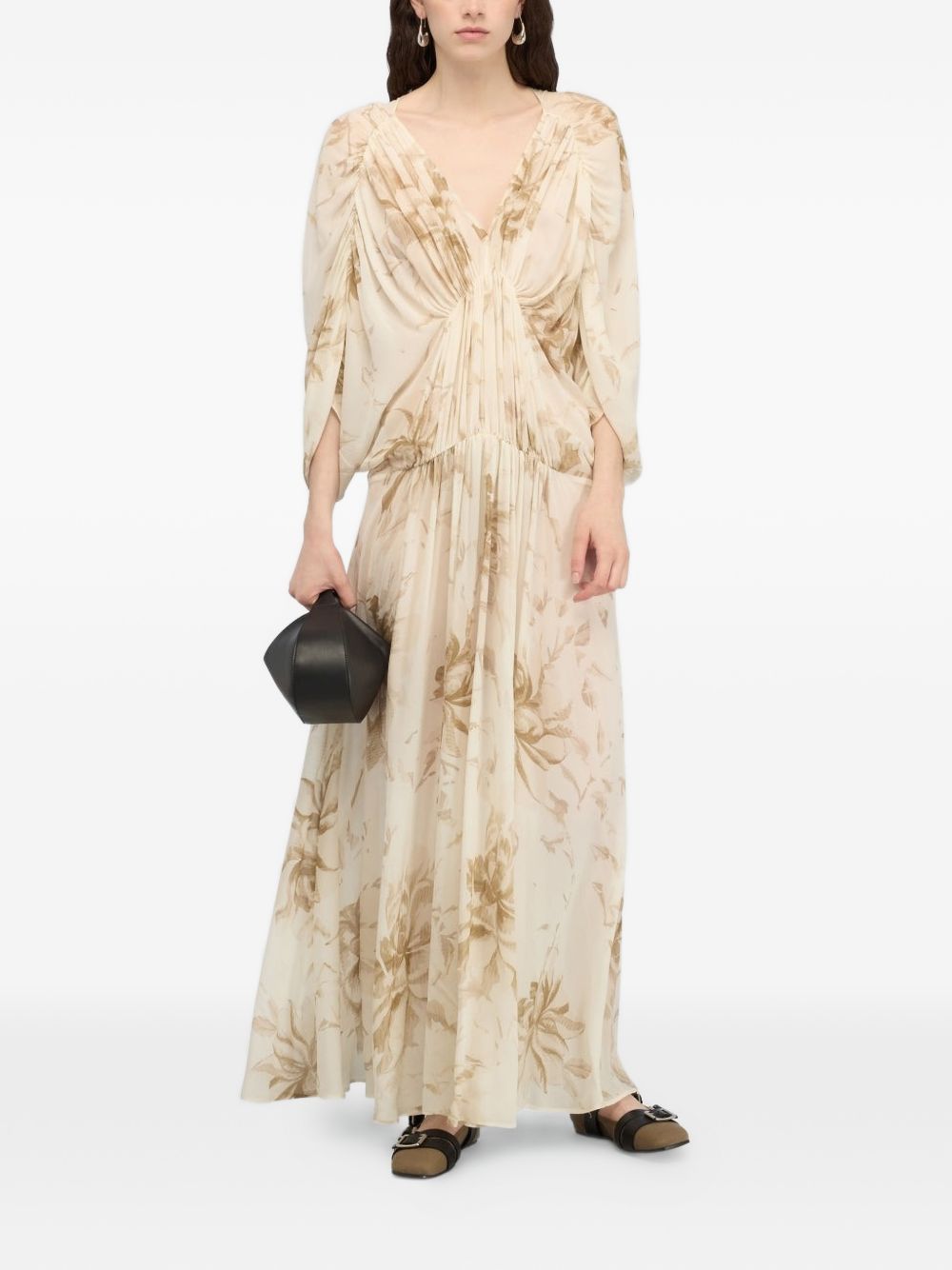 Semicouture Semicouture V-neck gathered waist long sleeves Veronica long dress