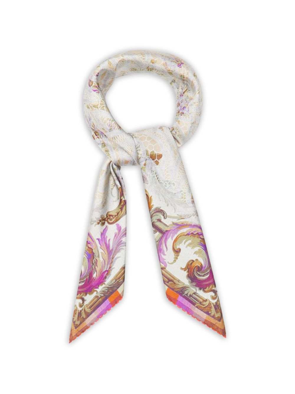 Pierre Louis Mascia Pierre Louis Mascia White, floral print, border detail Printed silk scarf