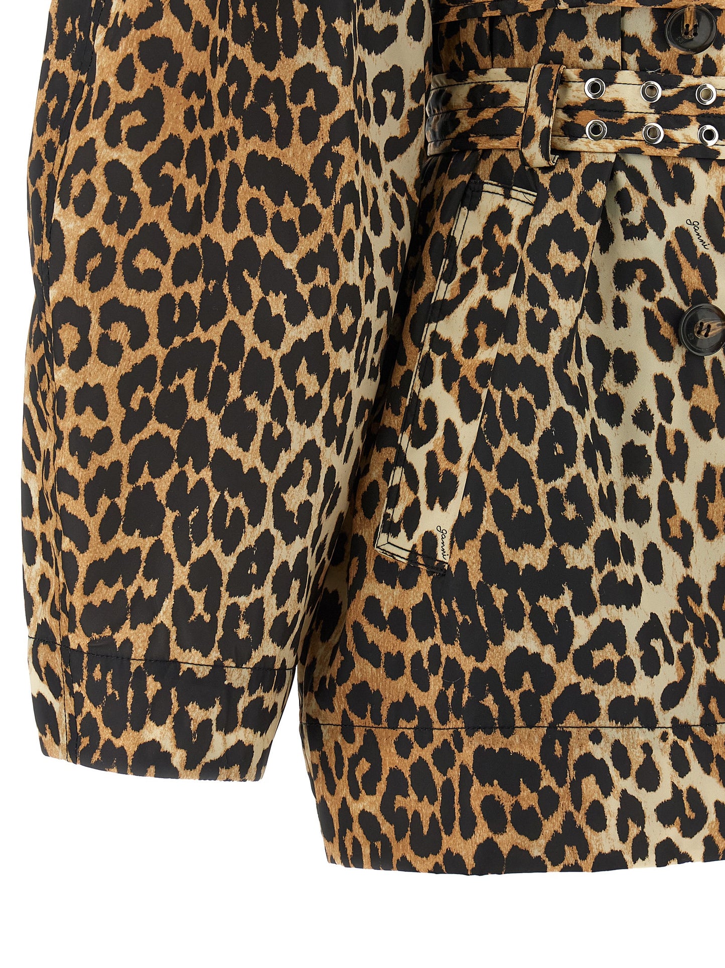Ganni Ganni Leopard Duchesse Nylon Short Trench Coat
