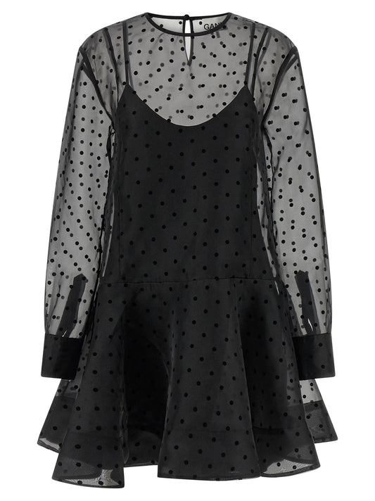 Ganni Ganni Black Organza Circle Collar Dress