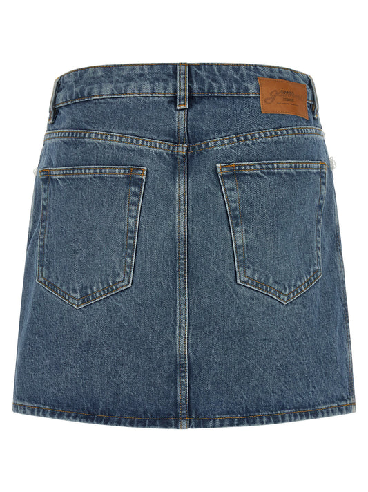 Ganni Denim And Lace Skirt