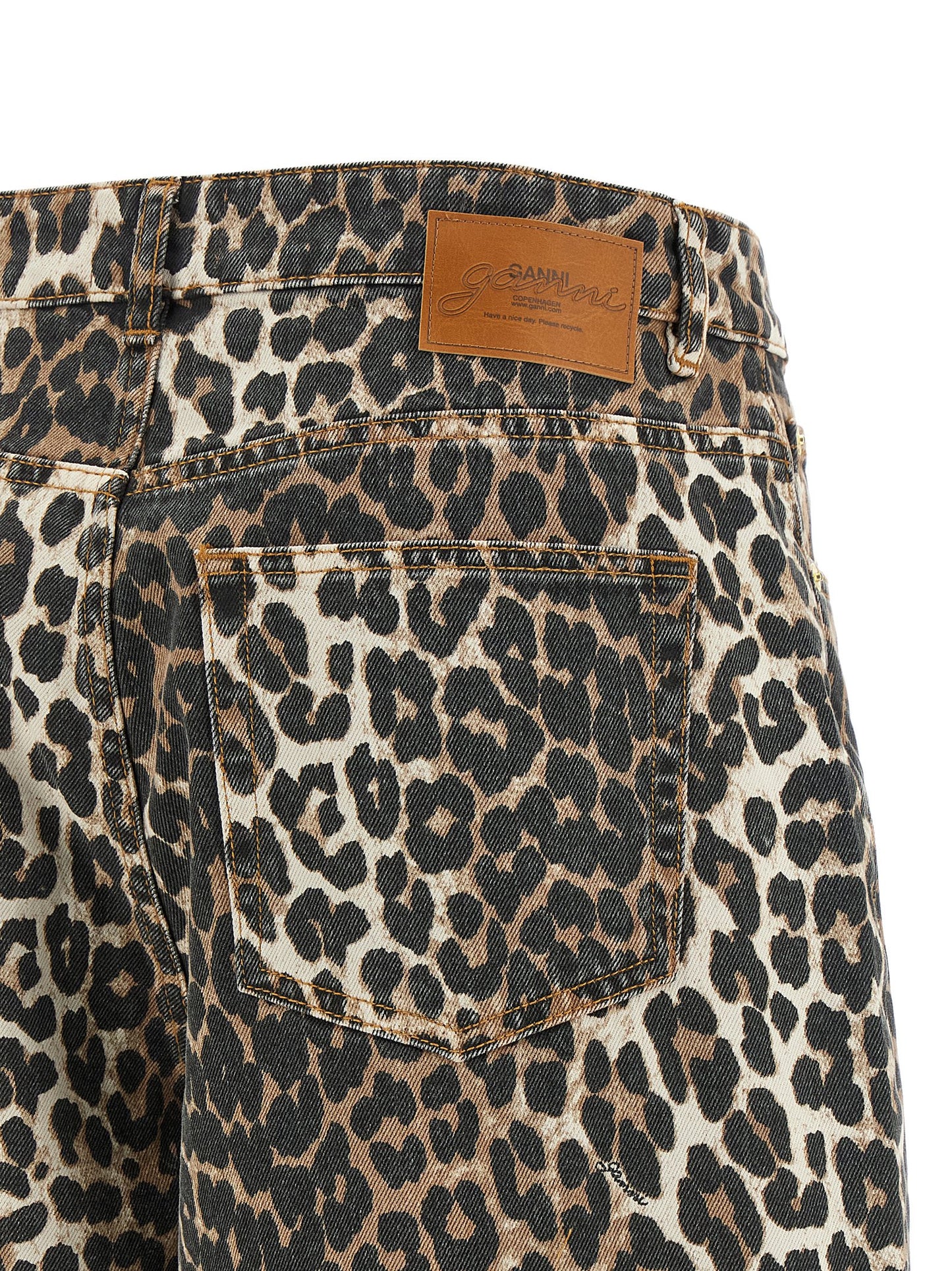 Ganni Ganni Leopard Printed Stary Jeans