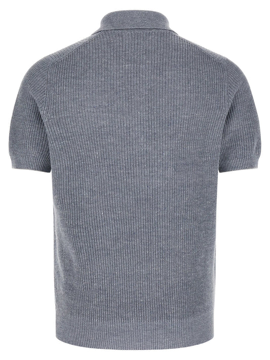 Brunello Cucinelli English Half-ribbed Polo Shirt
