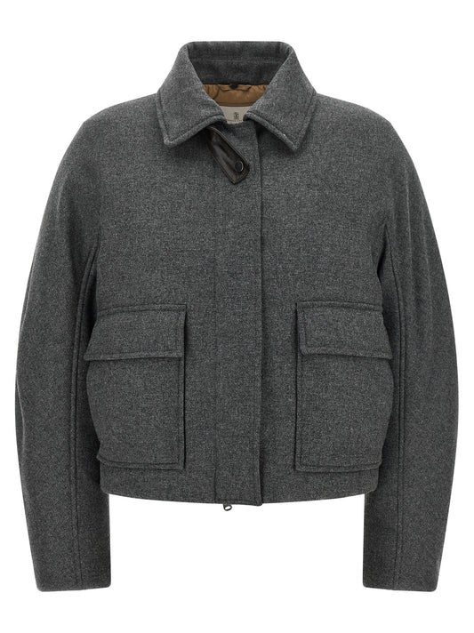 Brunello Cucinelli Shearling Collar Cropped Jacket