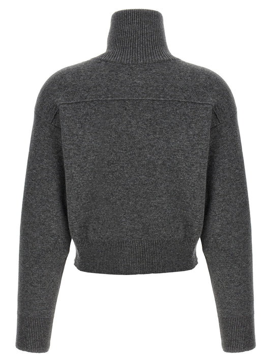 Brunello Cucinelli Shiny Zipper Pull Wool Cardigan