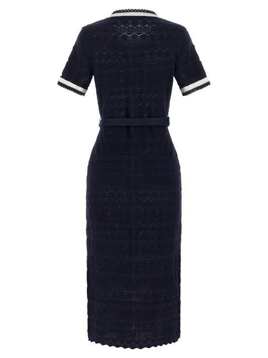 Self-Portrait Navy Pointelle Knit Midi Dress