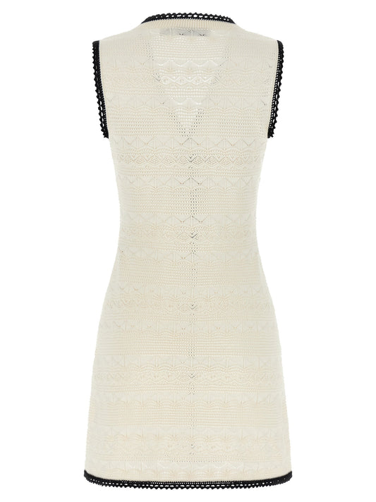 Self-Portrait White Pointelle Knit Mini Dress
