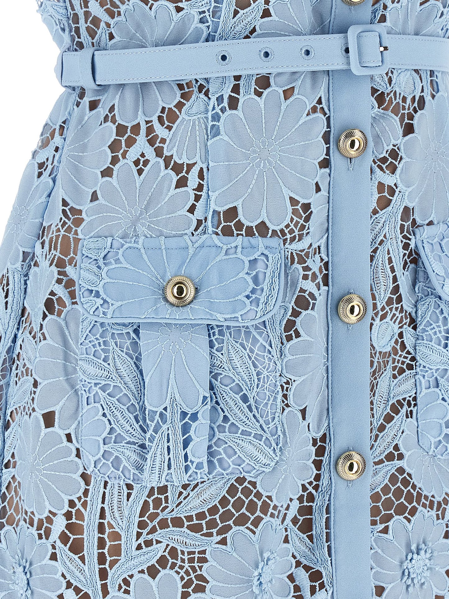 Self-Portrait Blue Lace Tie Neck Midi Dress