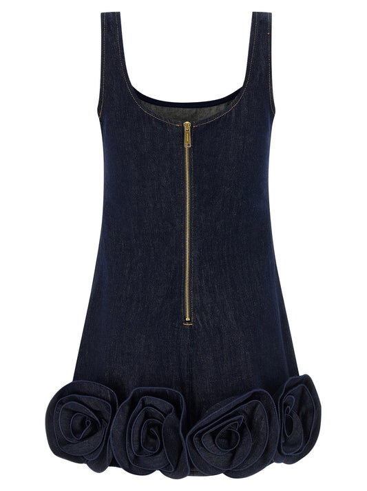 Self-Portrait Indigo Denim 3d Flower Mini Dress