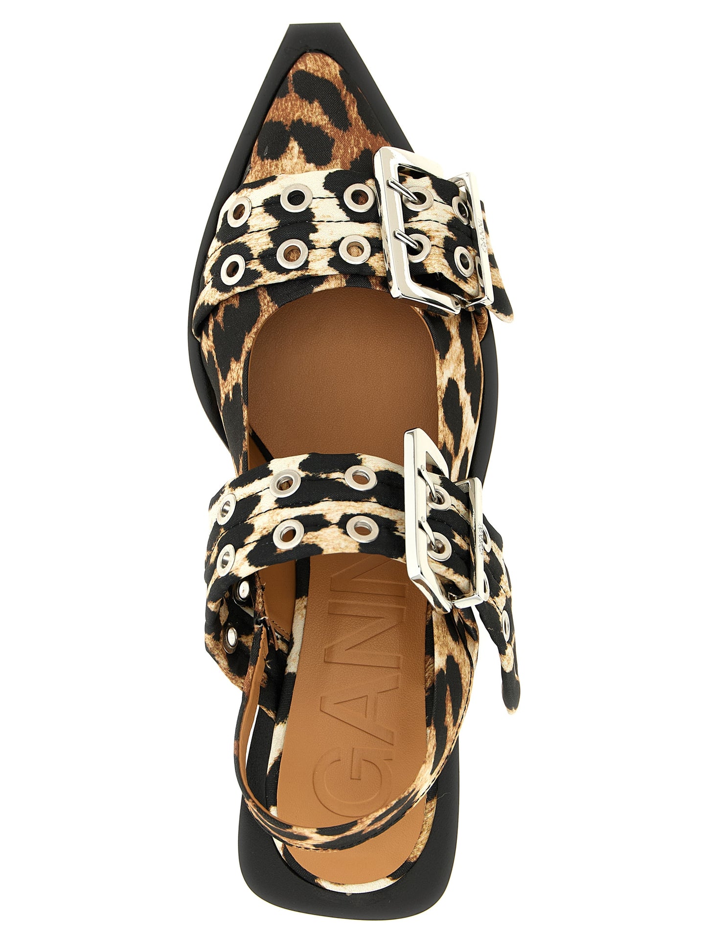 Ganni Ganni Leopard Satin Feminine Buckle Slingback