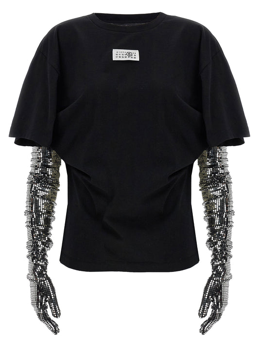 تي شيرت Mm6 Maison Margiela مزين بالترتر على شكل قفازات
