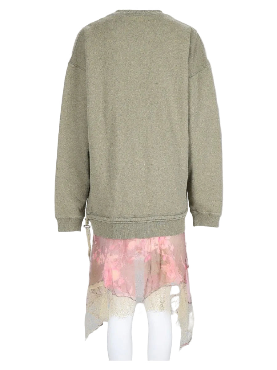 Abito in Felpa con Gonna in Chiffon e Pizzo