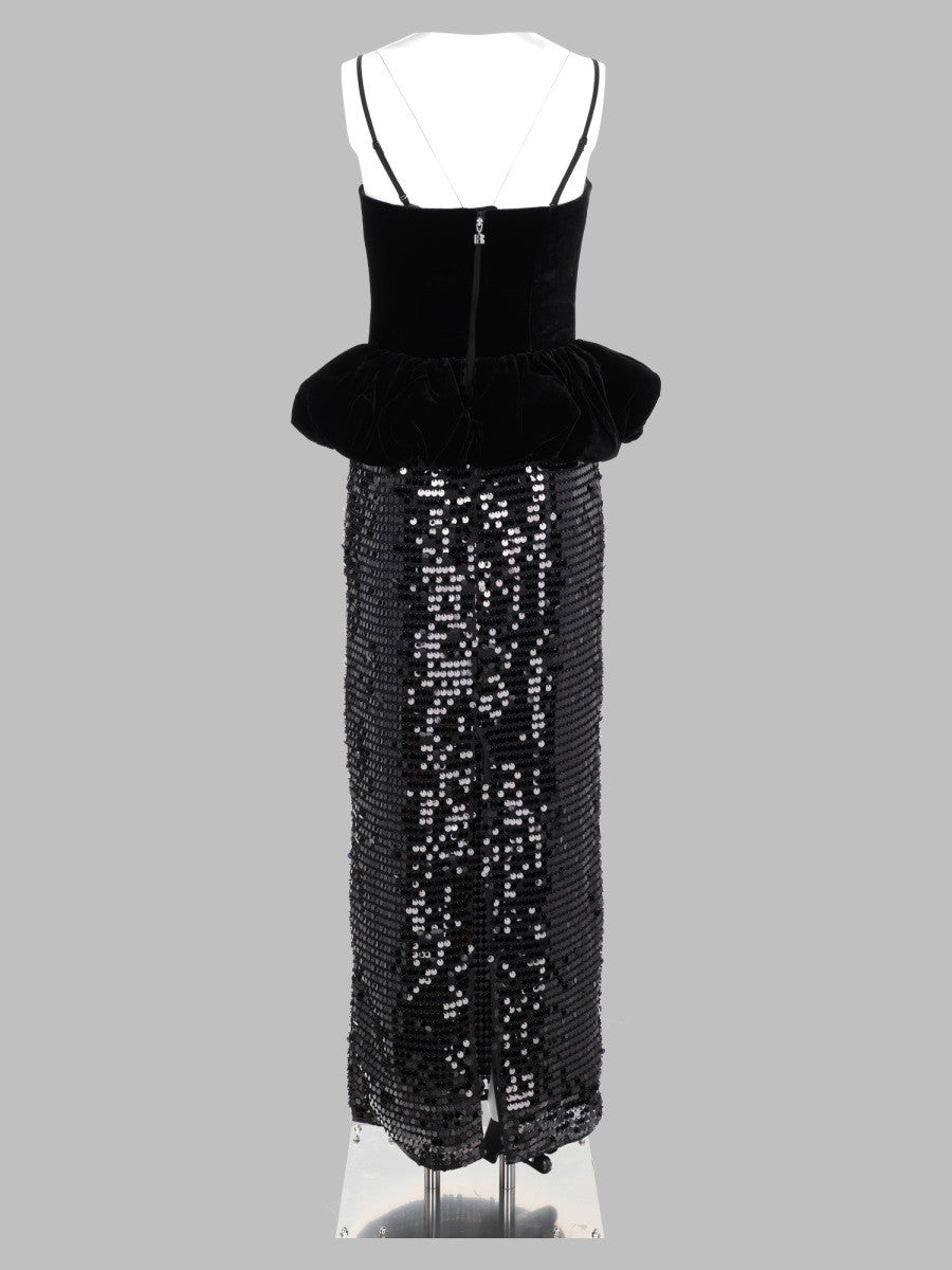 Abito Lungo Peplo con Paillettes