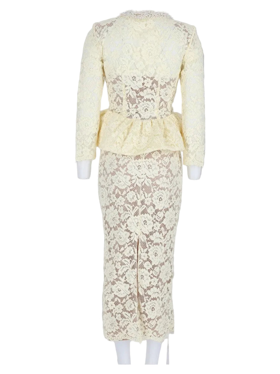 Abito Midi In Pizzo Con Peplo
