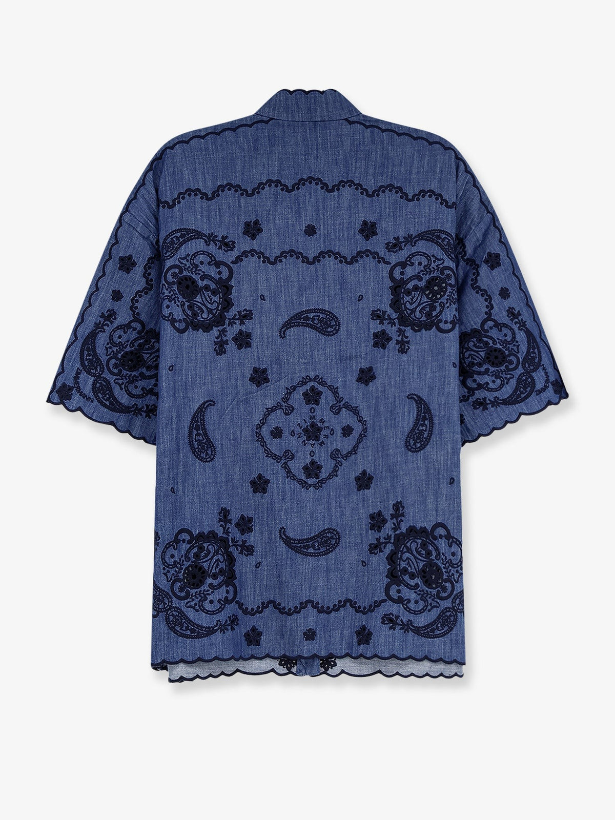 Aster denim shirt with all-over contrasting embroidery