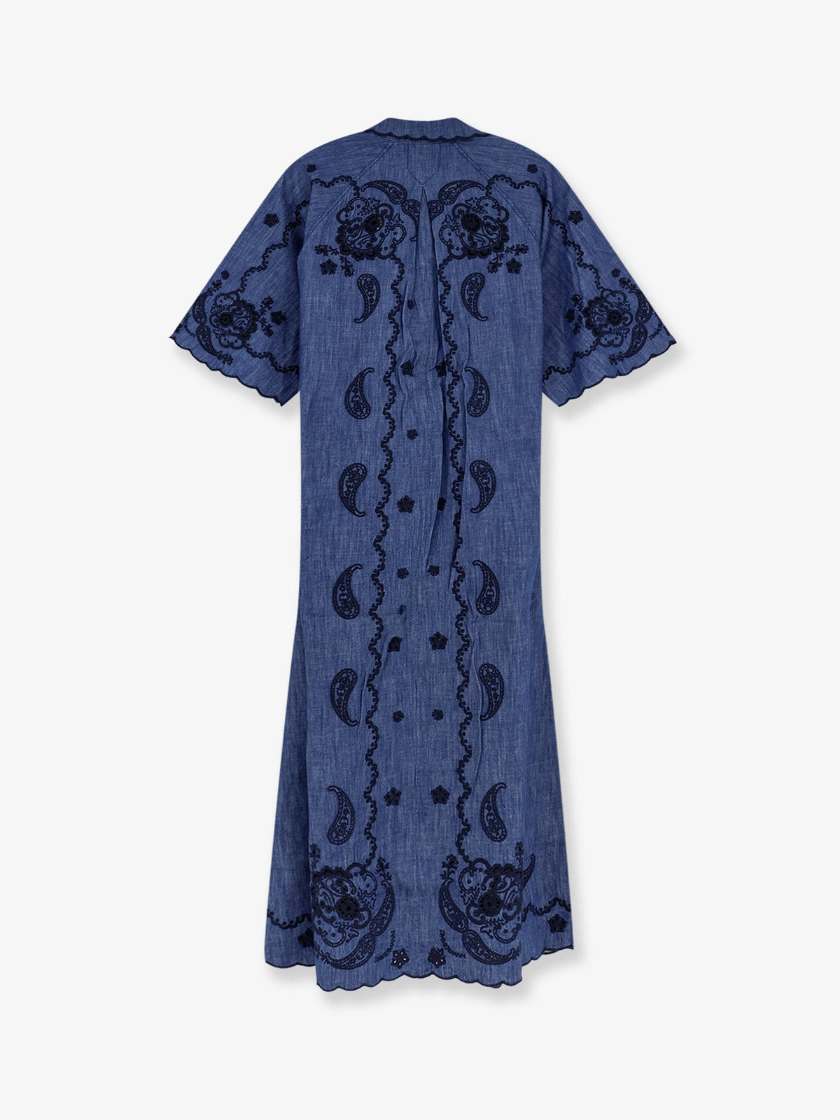 Aster long denim dress with contrasting embroidery