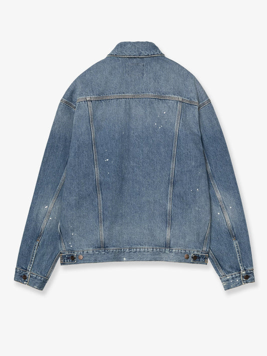 Blue denim jacket with distressed effect