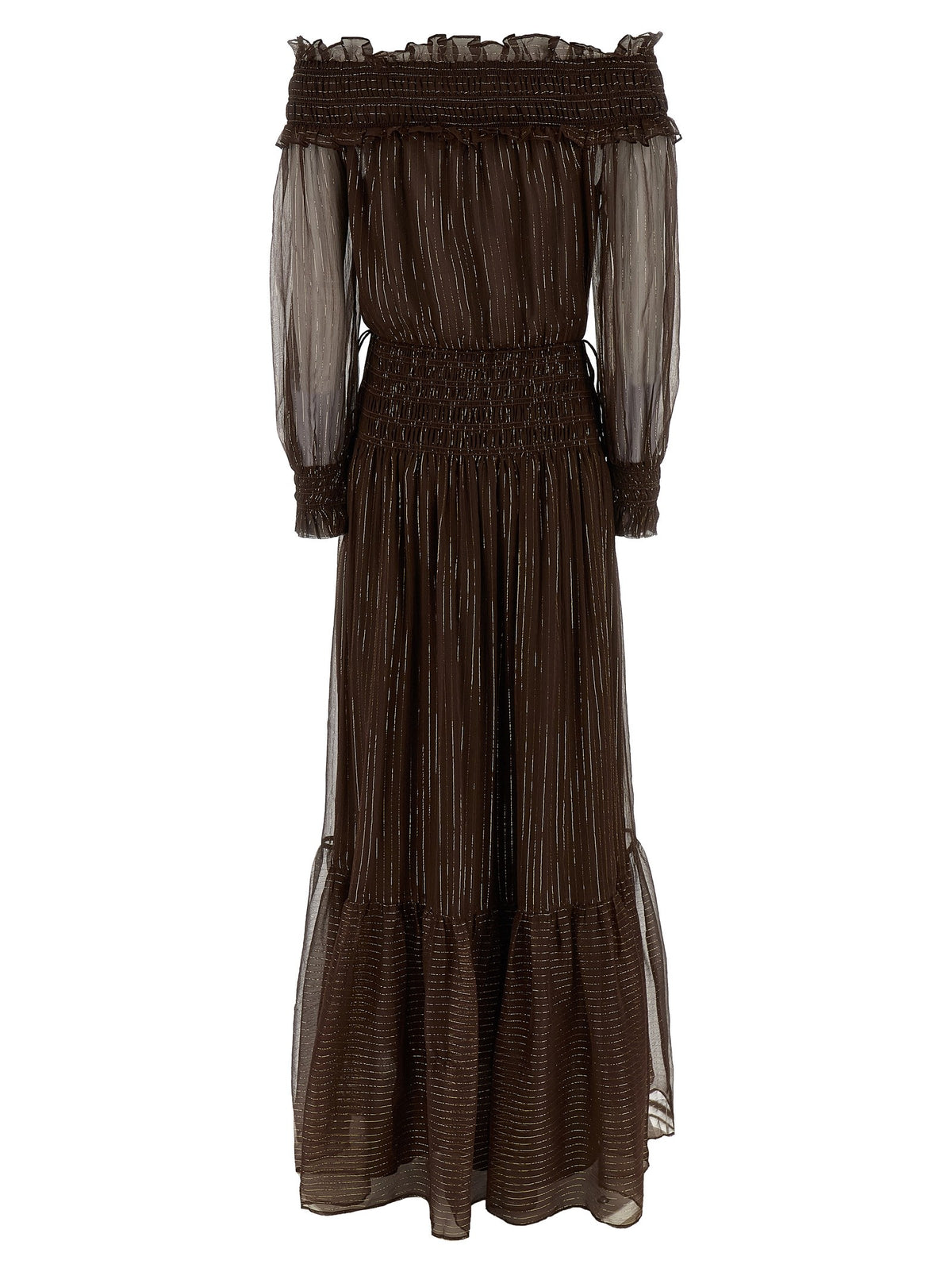 'Brown Georgette Off Shoulder Maxi' dress