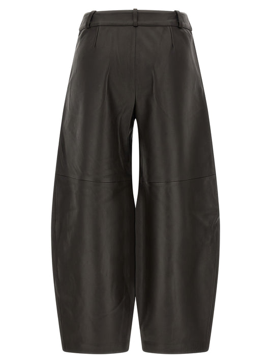 Brown leather barrel trousers