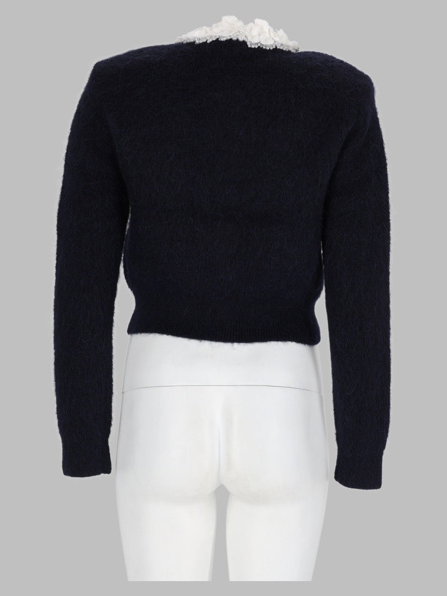 Cardigan in Maglia con Perle e Applicazioni Floreali
