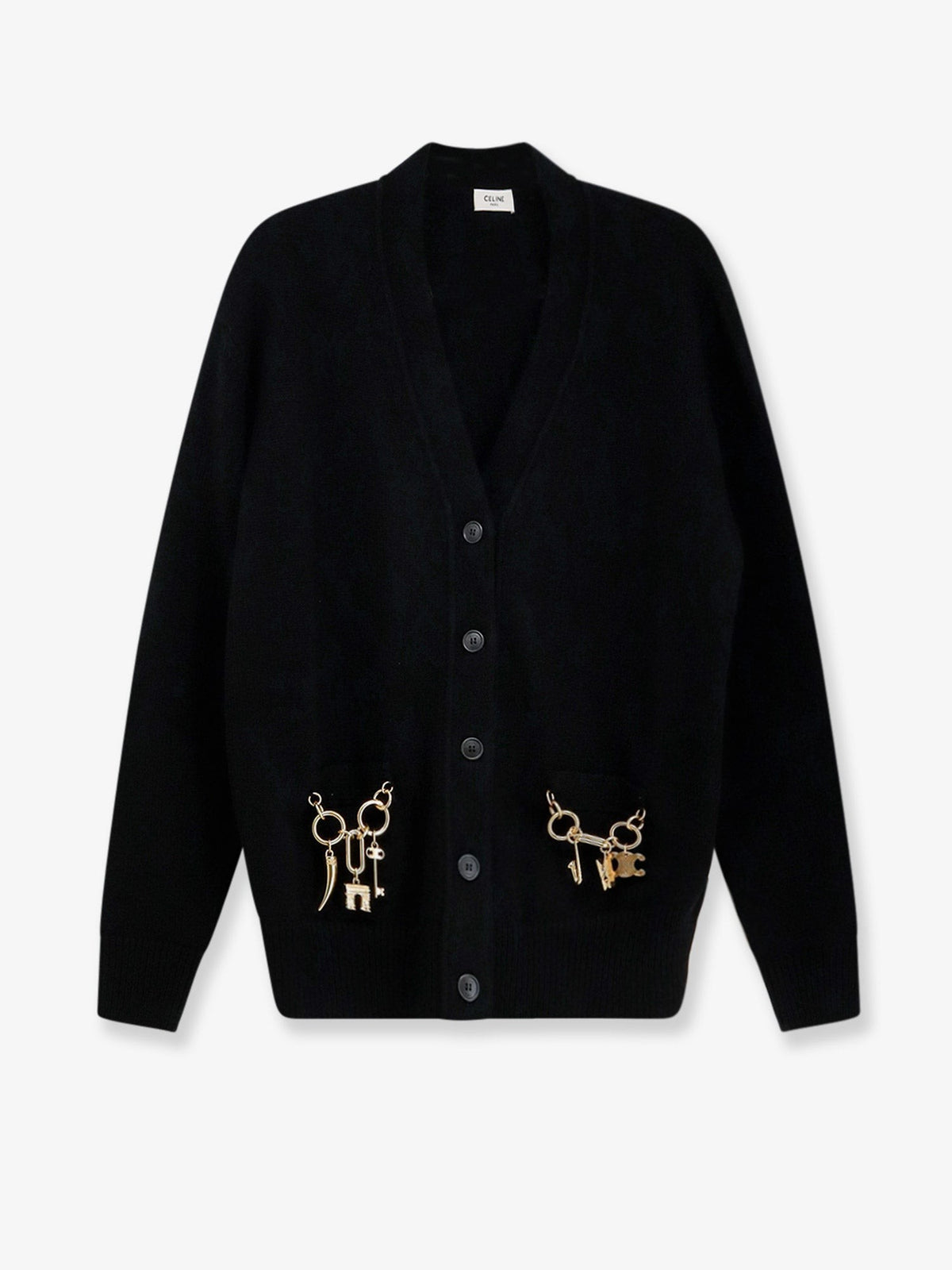 Cashmere cardigan with gold metal charms