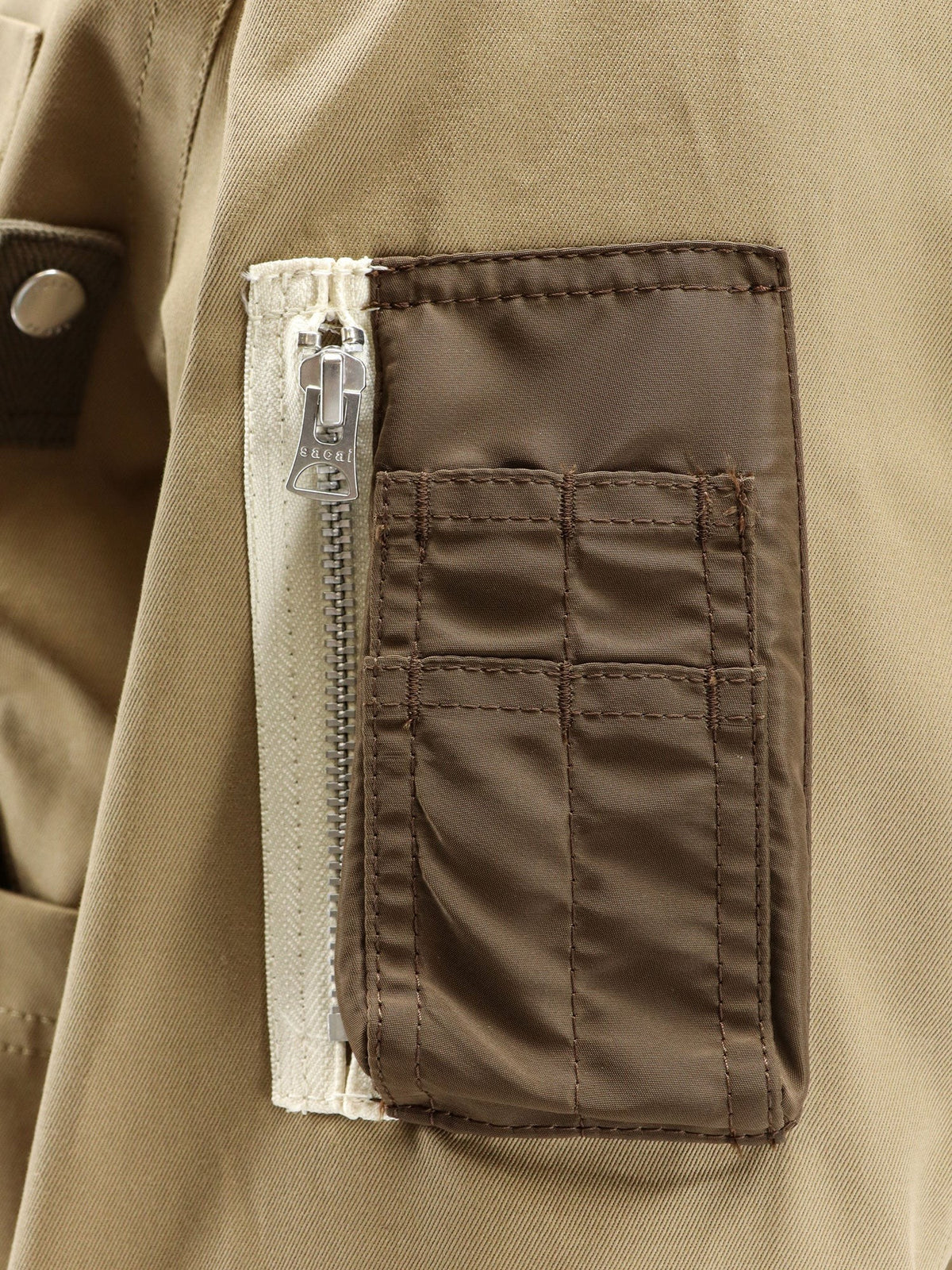 Cotton chino jacket with faux leather collar