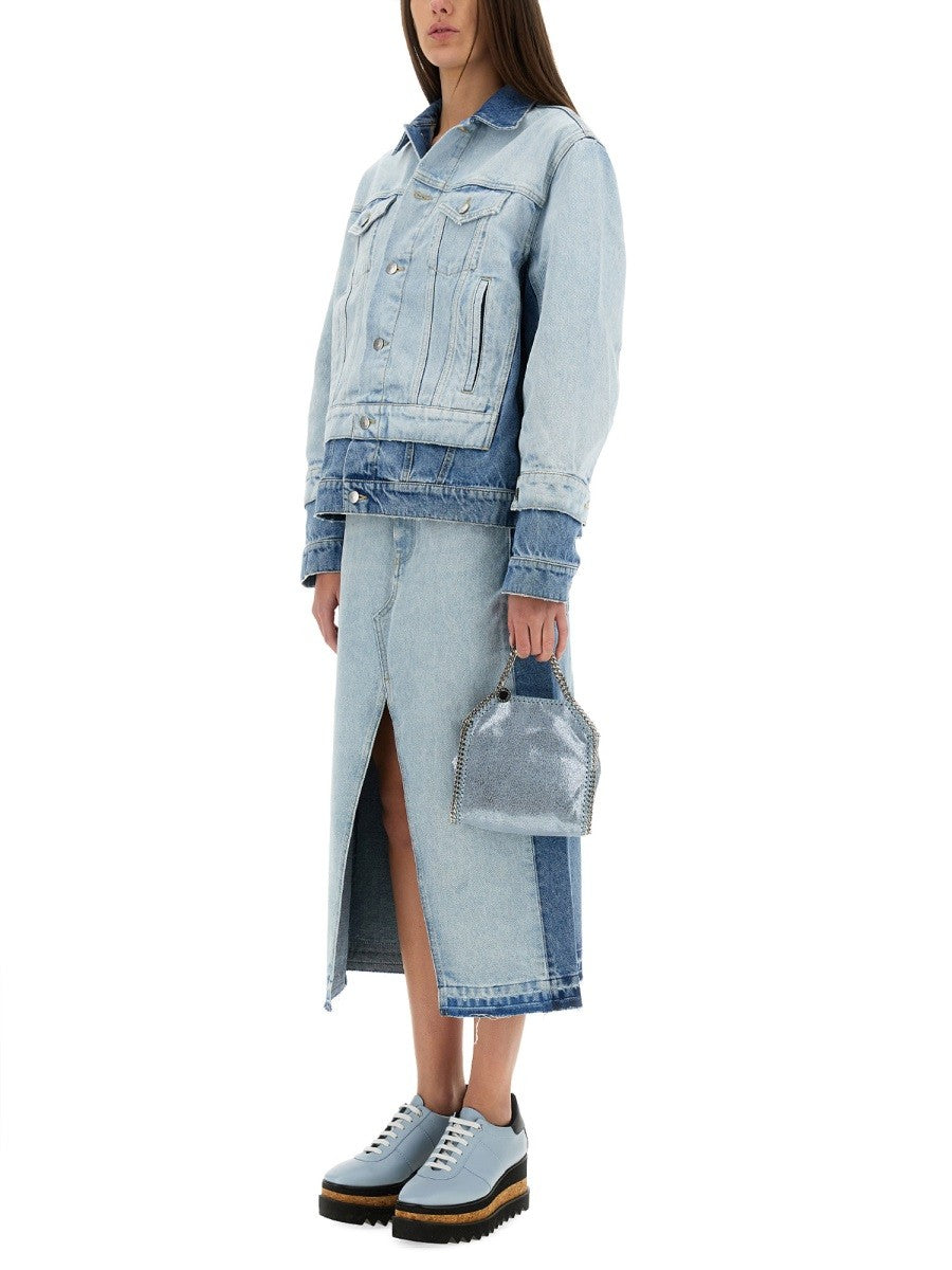 DENIM SKIRT WITH CONTRASTING PANEL