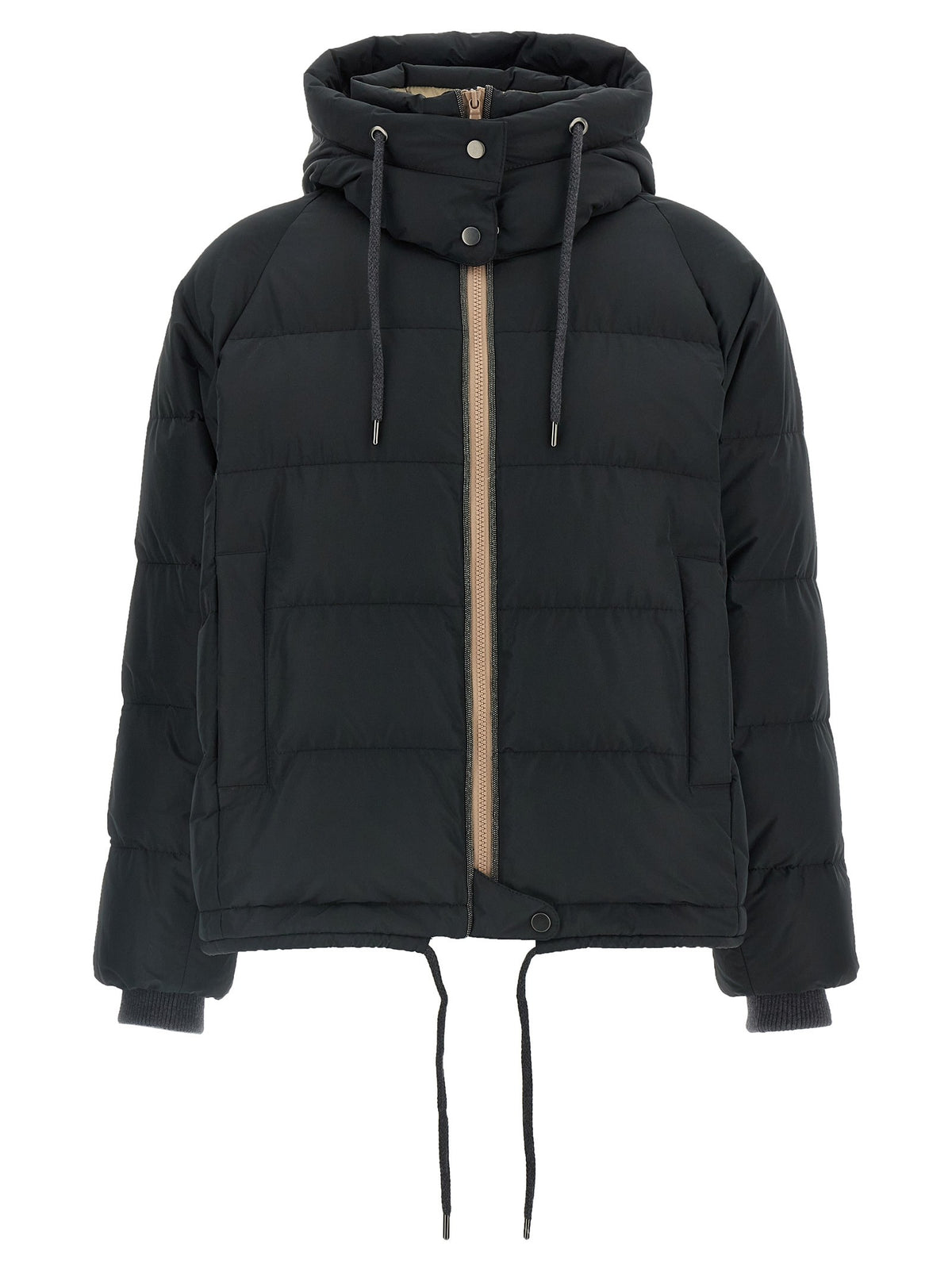 Down jacket with knit and jewel details