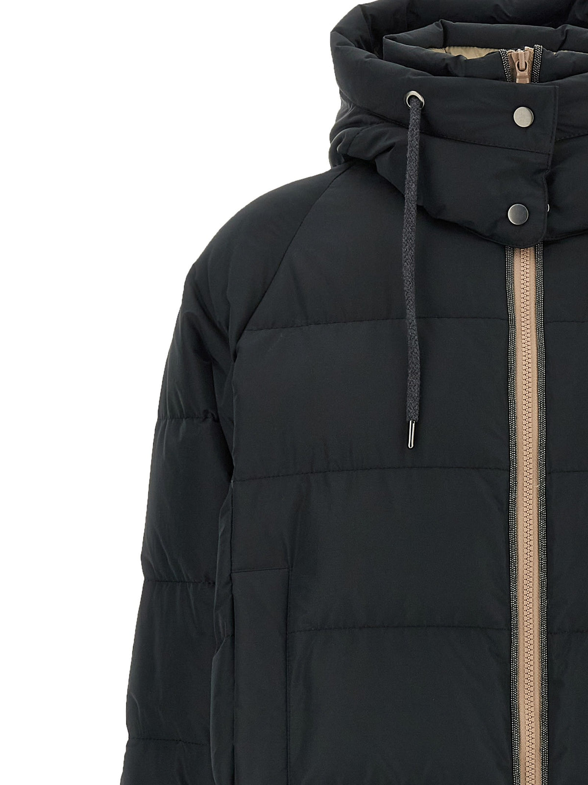 Down jacket with knit and jewel details