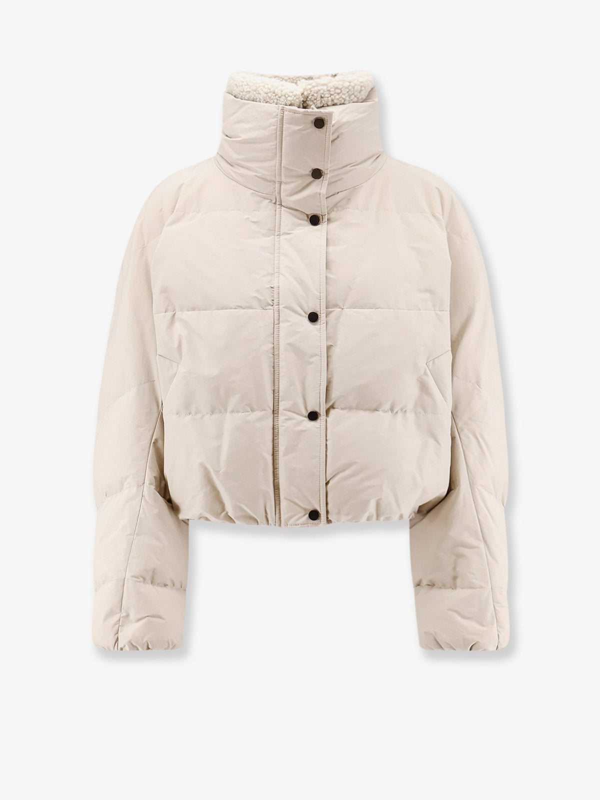 Down jacket with shearling collar