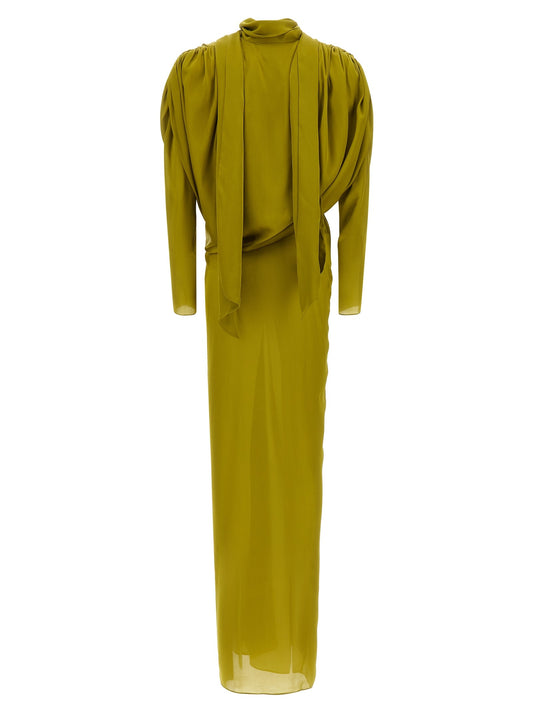 Draped silk dress with knot