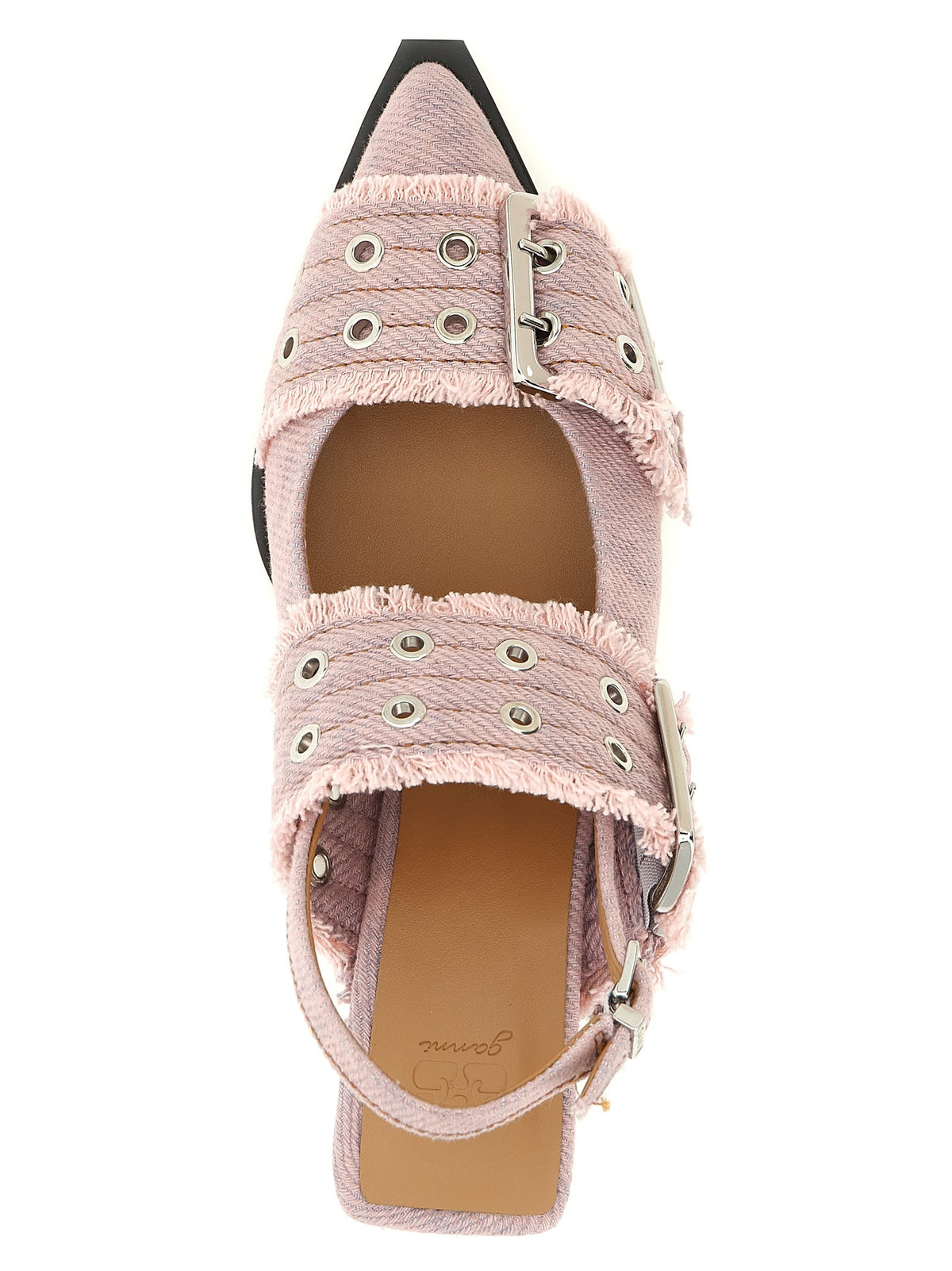 'Feminine Buckle Fringed Denim' slingback