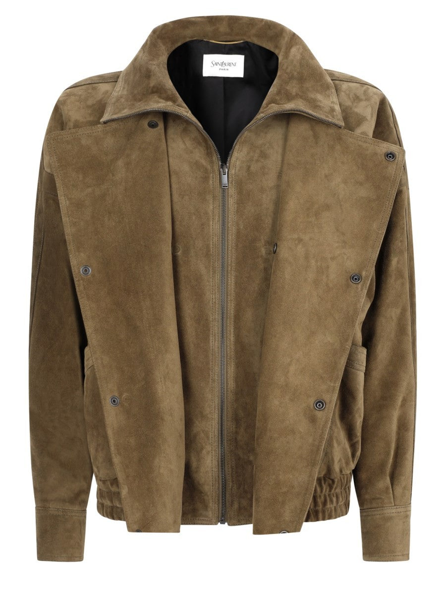 Giacca Bomber Doppiopetto In Suede