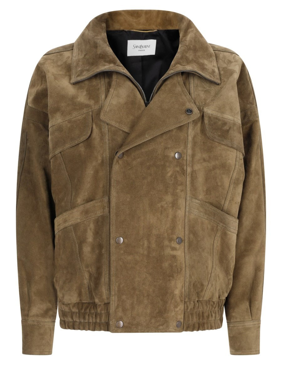Giacca Bomber Doppiopetto In Suede