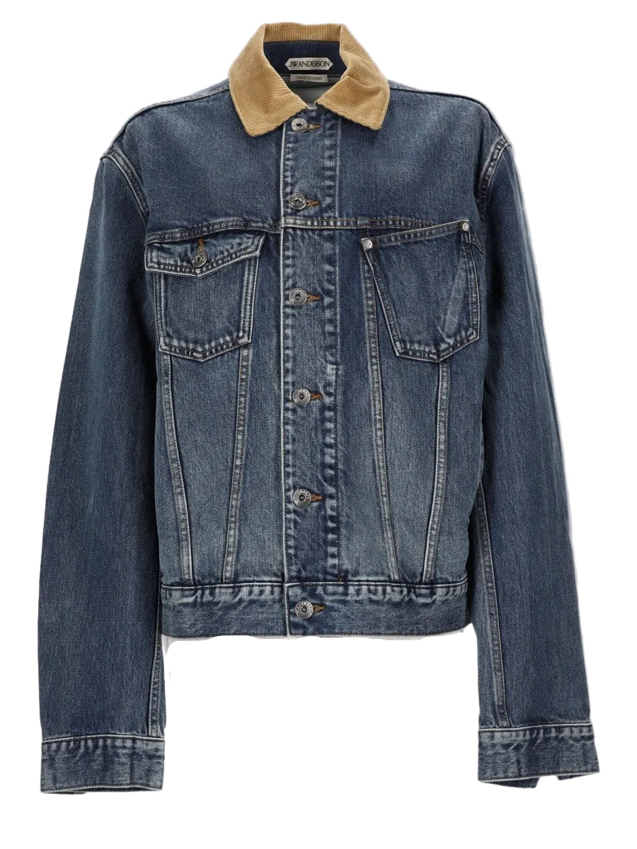 giacca in denim con colletto in velluto