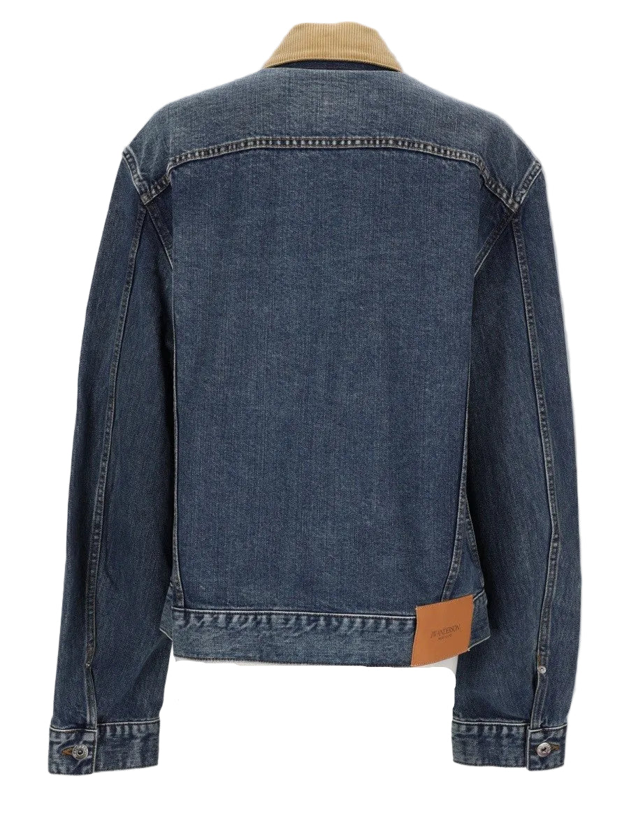 giacca in denim con colletto in velluto