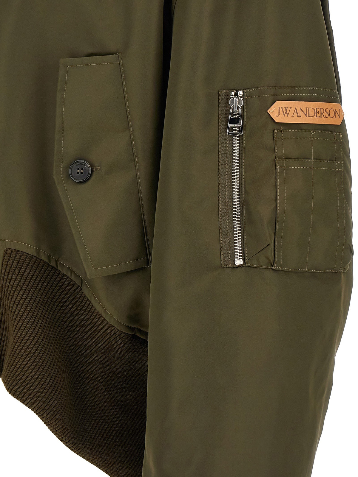 Green bomber jacket with asymmetric hem