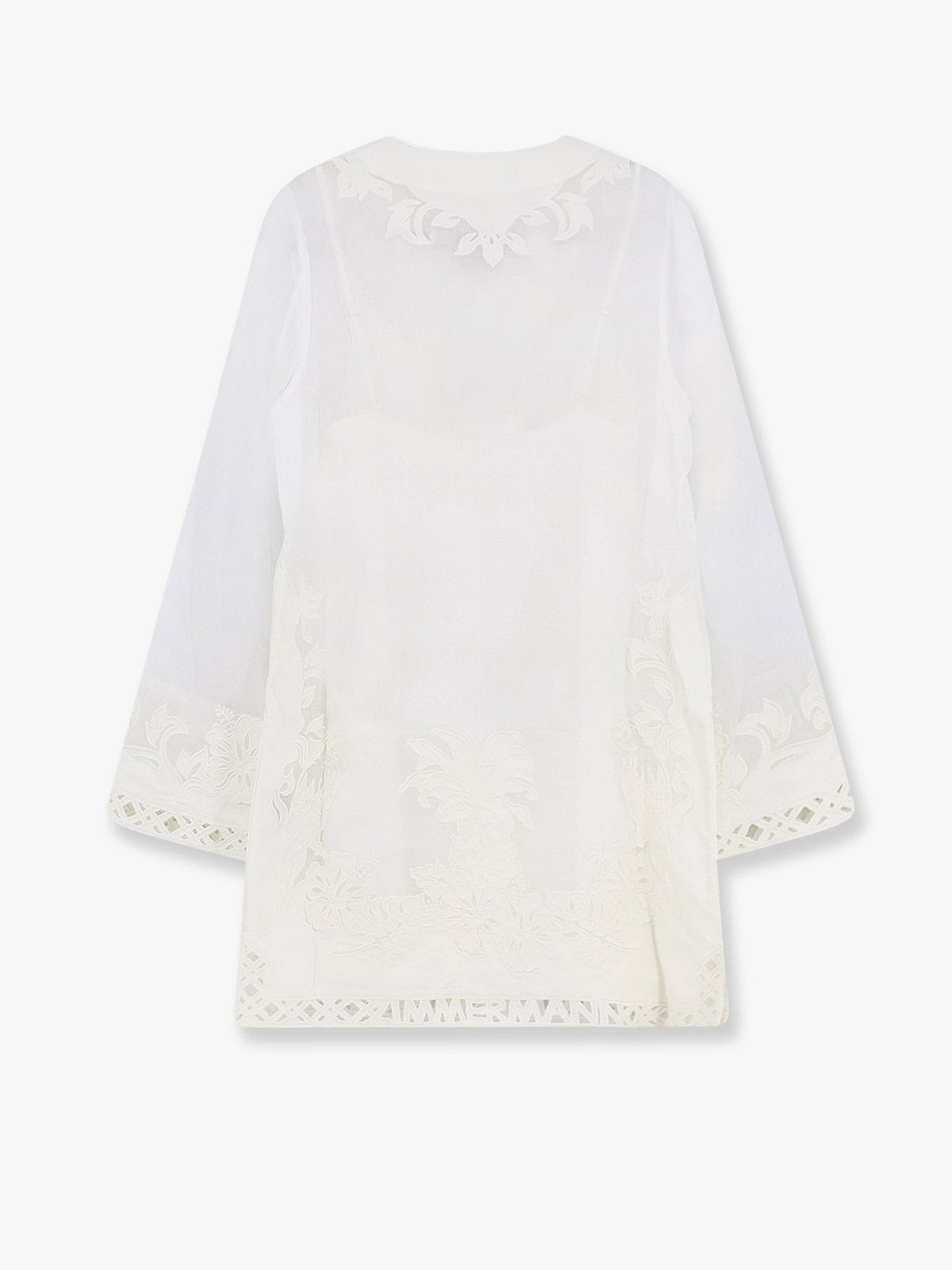 Indra ramie long dress with all-over embroidery