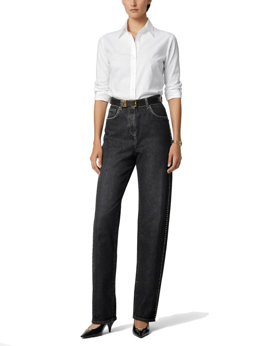JEANS WITH STUDS AND CRYSTALS DECORATION