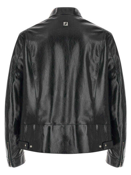 Lacquered leather blouson