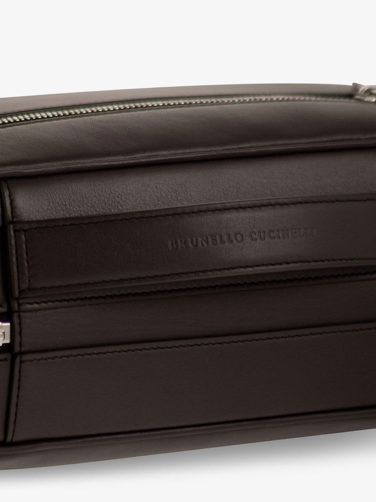 Leather beauty case with metal logo detail
