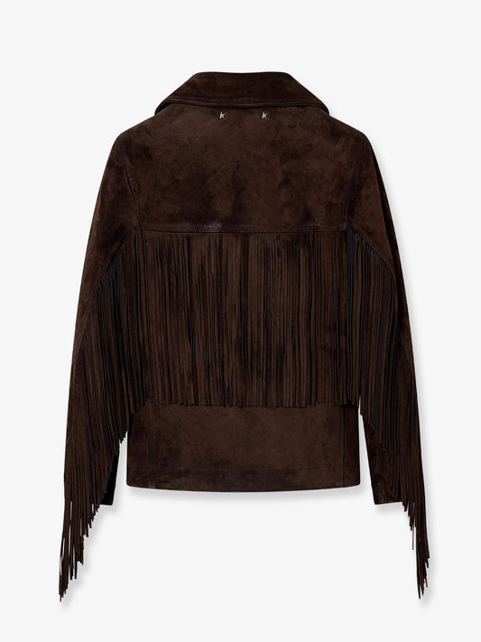 Linda Journey waxed suede jacket with fringes