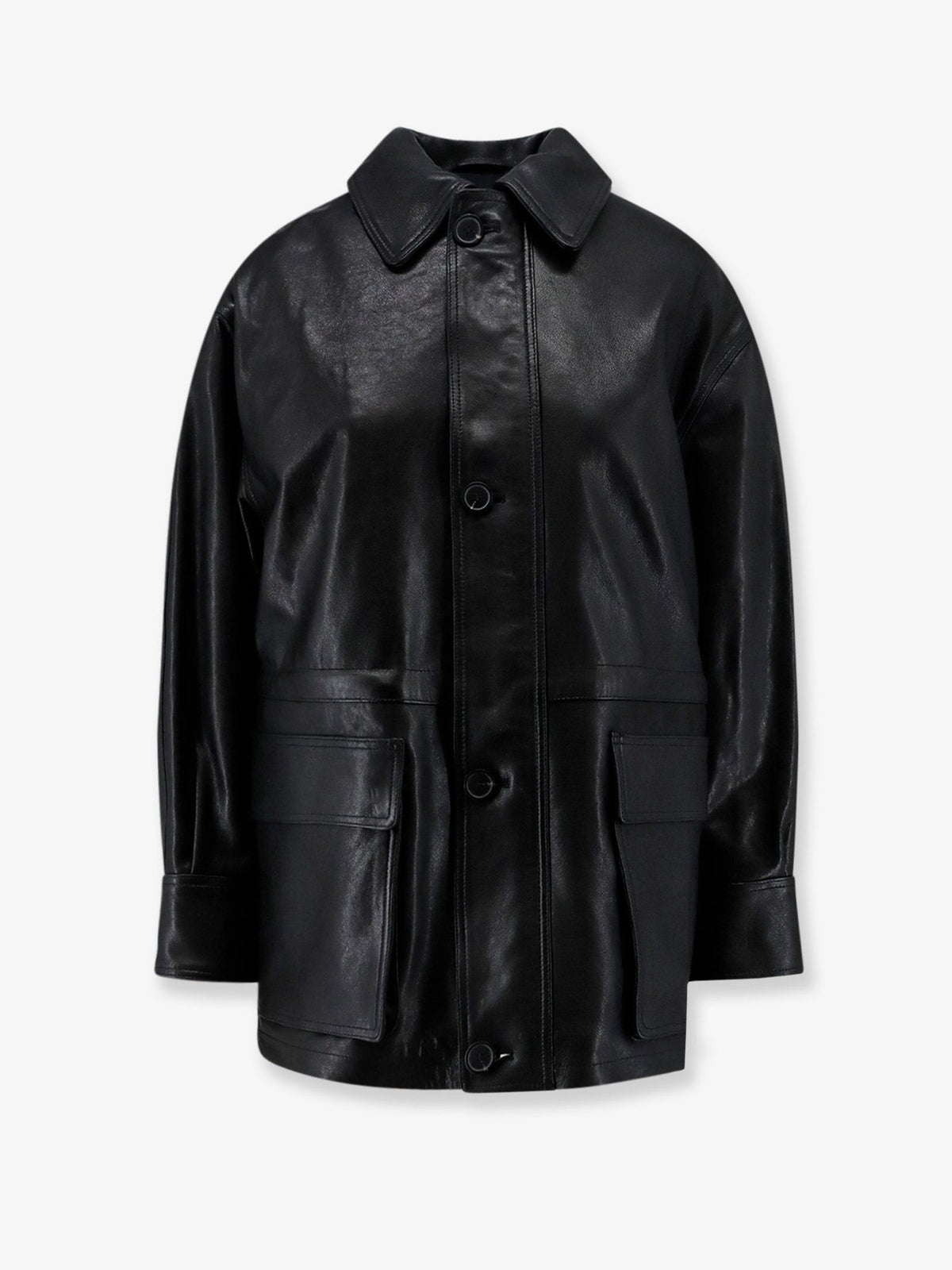 Maeve leather jacket with front button fastening