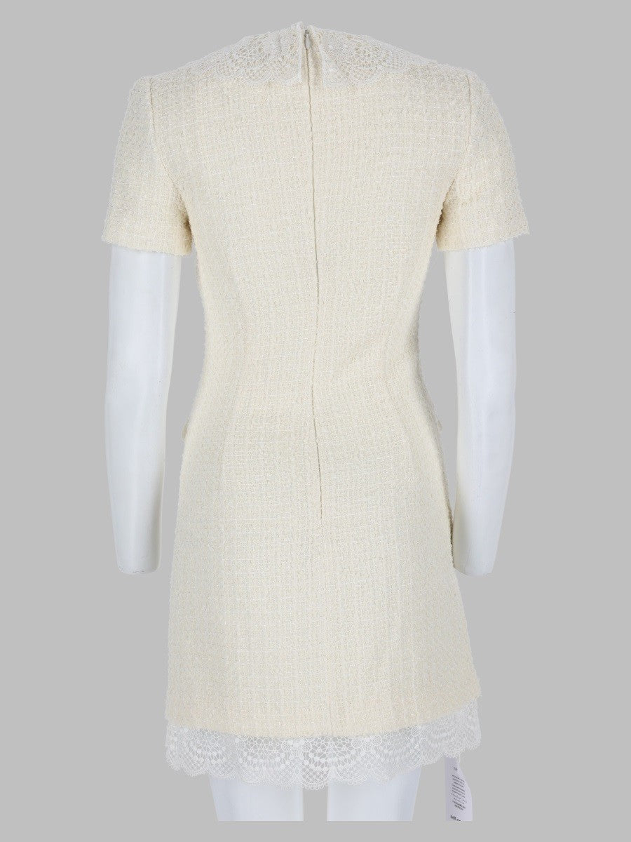 Mini Abito Sartoriale in Bouclé con Inserti in Pizzo