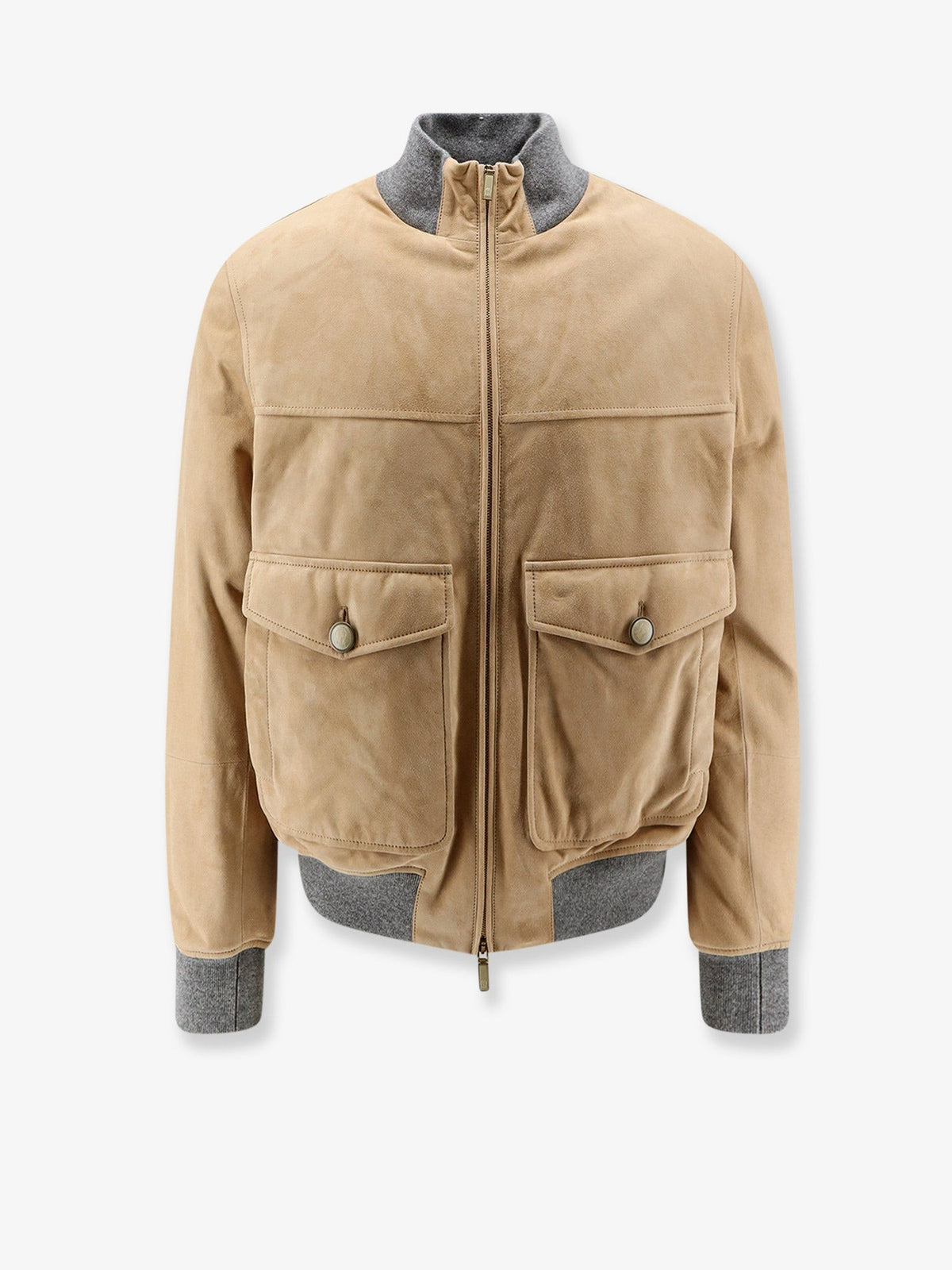 Padded suede bomber jacket