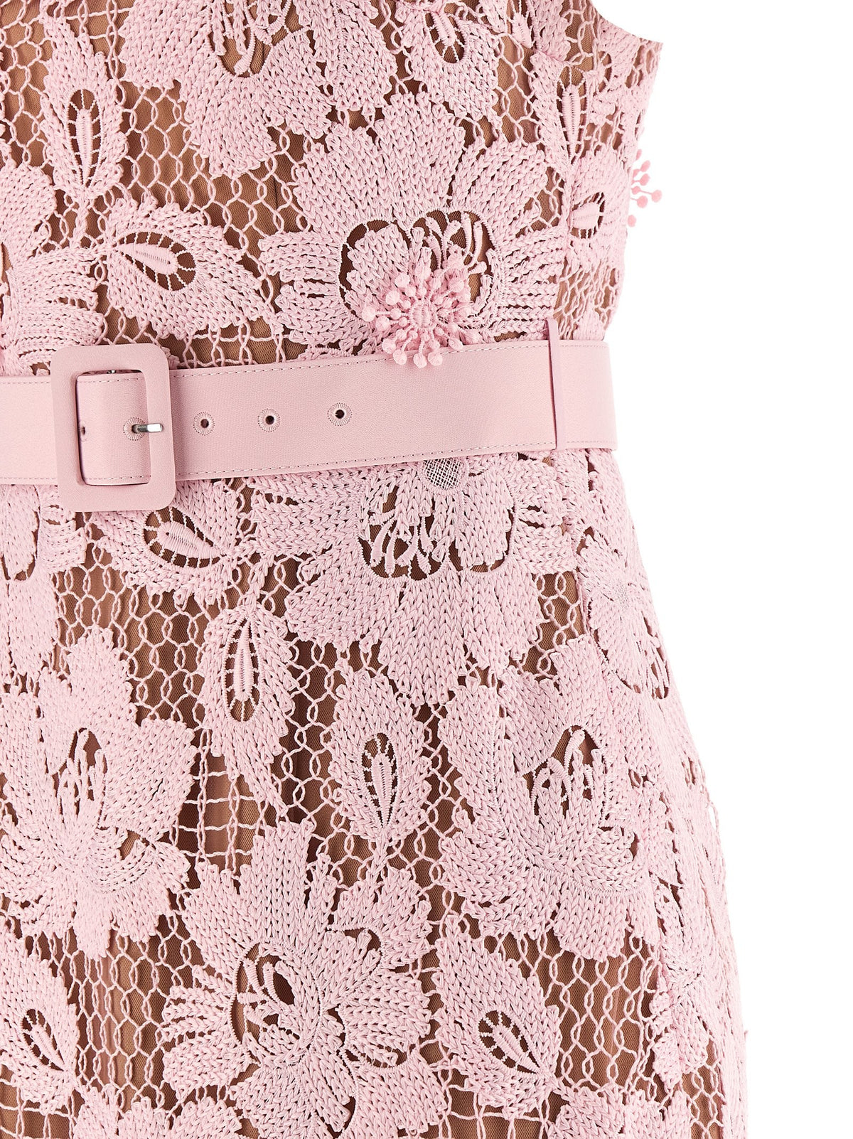 'Pink Crochet Lace Midi' dress